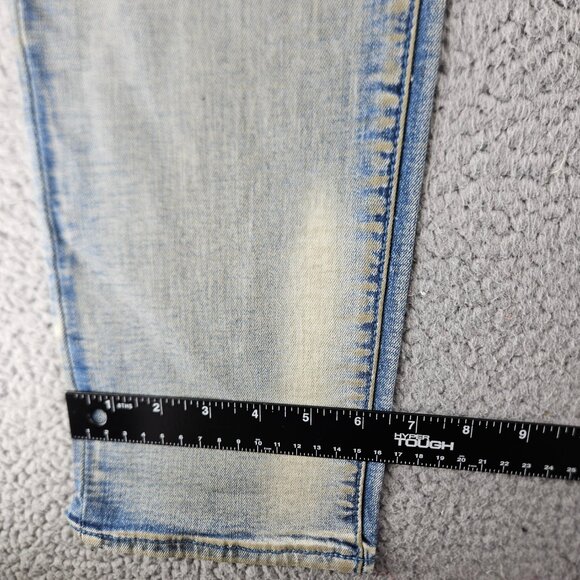 mnml X182 Stretch Denim Jeans Mens 36 Blue Los Angeles Graphic Distressed Slim - Picture 12 of 16